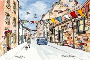 Original Watercolour 'Walking Home from Cellardyke Harbour' with Display Easel.. Sold