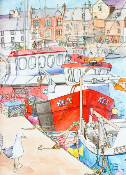 Framed Original 'Greta’s Girl (Creel Boats at Anstruther Harbour)'... Sold