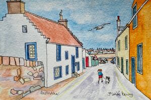 Original Watercolour 'Shore Street, Anstruther' with Display Easel.. Sold