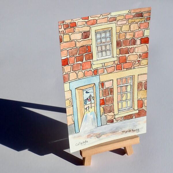 Original Watercolour 'Drying Washing at the Shore' with Display Easel 2
