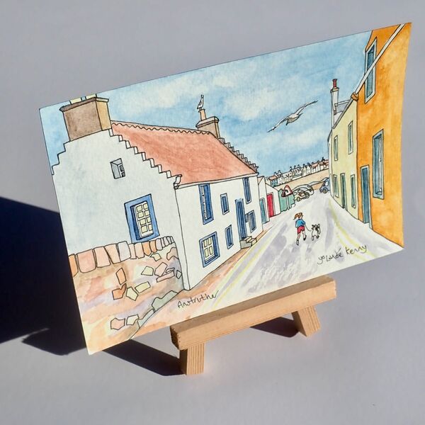 Original Watercolour 'Shore Street, Anstruther' with Display Easel 2