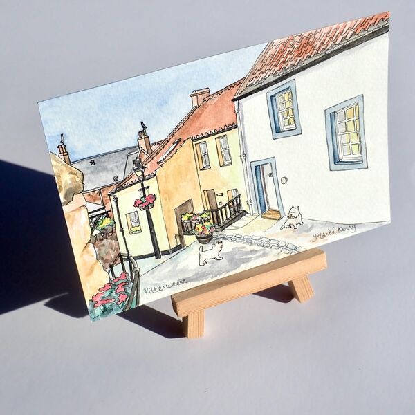 Original Watercolour 'Pittenweem Wynd' with Display Easel 2