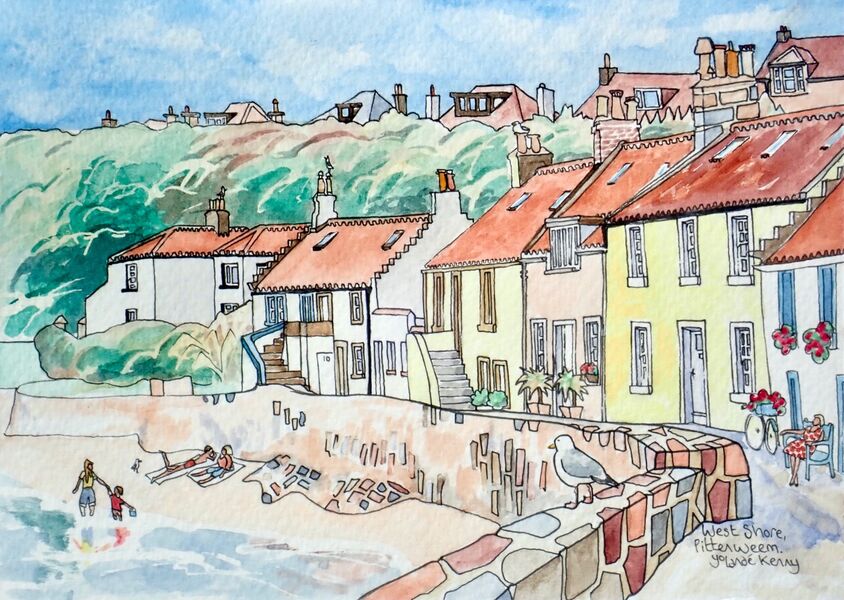 Original Watercolour 'West Shore, Pittenweem' with Display Easel.. Sold