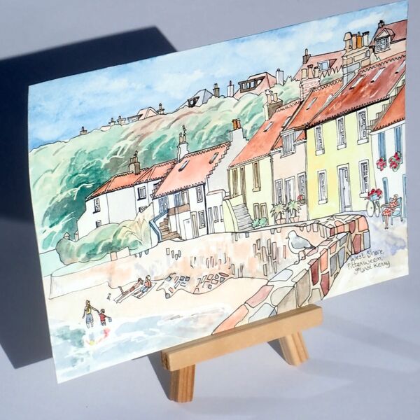 Original Watercolour 'West Shore, Pittenweem' with Display Easel 2