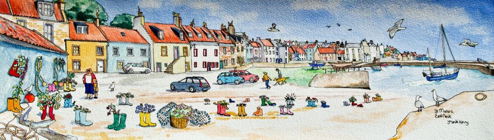 Print 'St.Monans' Harbour with Welly Boot Garden' (panoramic)...£42