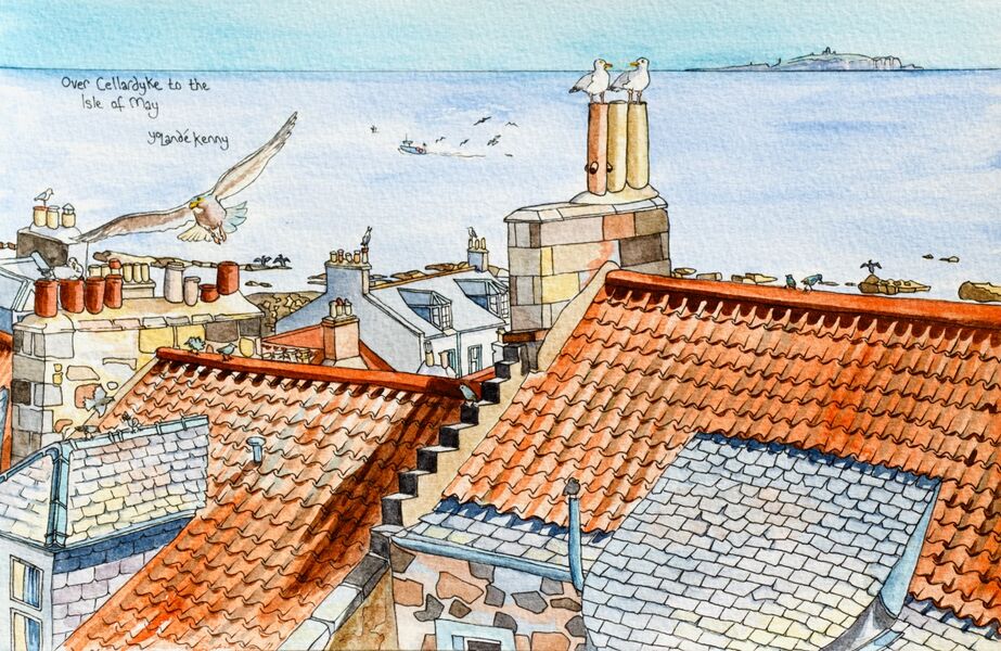 Print 'View Over Cellardyke Rooftops to the Isle of May'... £25
