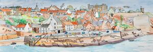 Framed Original Watercolour.. 'Crail Harbour from the Beach'