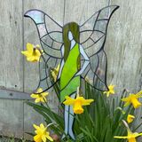 Green fairy stained glass mosaic garden fairy