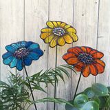 glass mosaic garden daises on stakes
