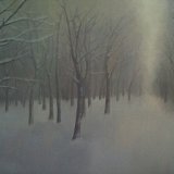 Winter in the Sparrow Wood. Oil on canvas. 78cm x 38cm. COLLECTION, THE ARTIST.